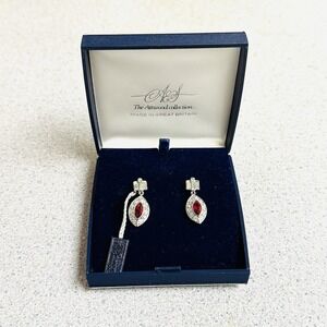 VTG The Attwood Collection Sawyer Great Britain Red Crystals Dangle Earrings 1"